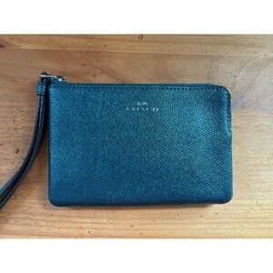 Coach Dark Teal Metallic Corner Zip Leather Wristlet Wallet NWOT